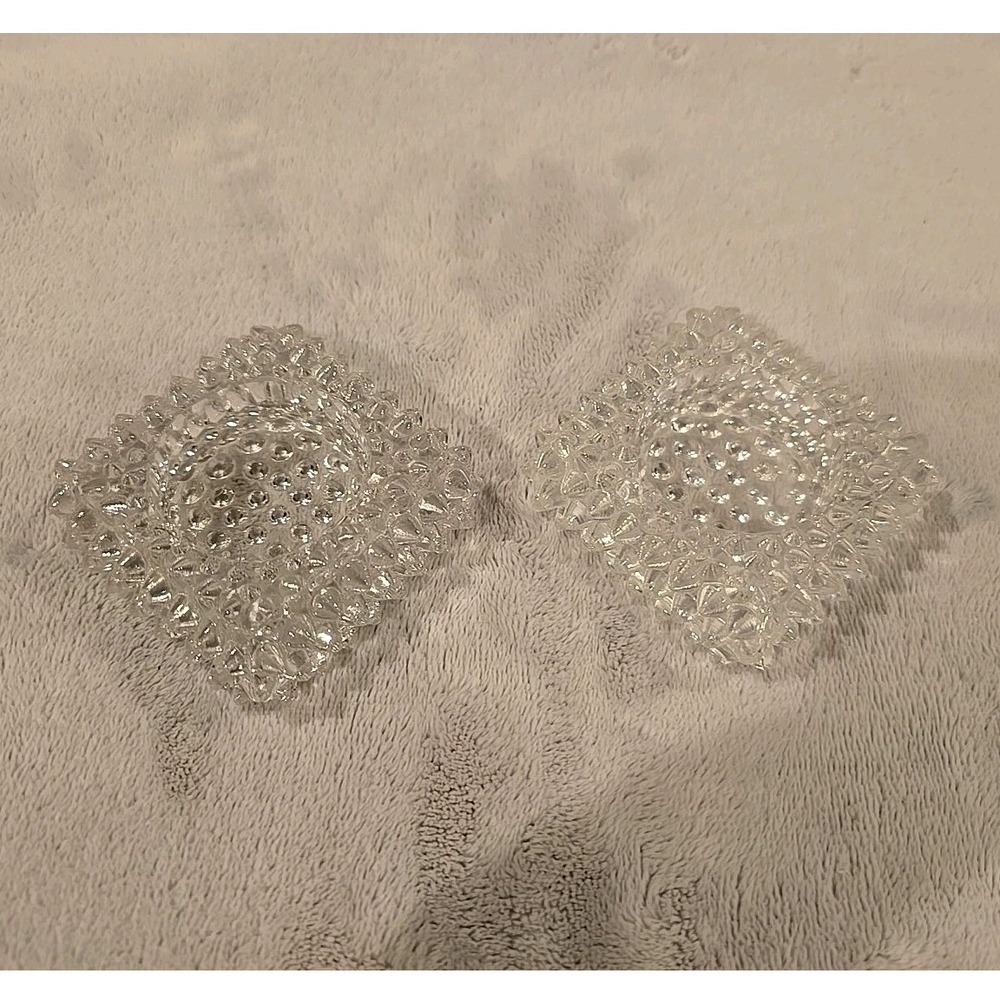 2 Vintage Fenton Hobnail Glass Square Votive Candle Holders‎
